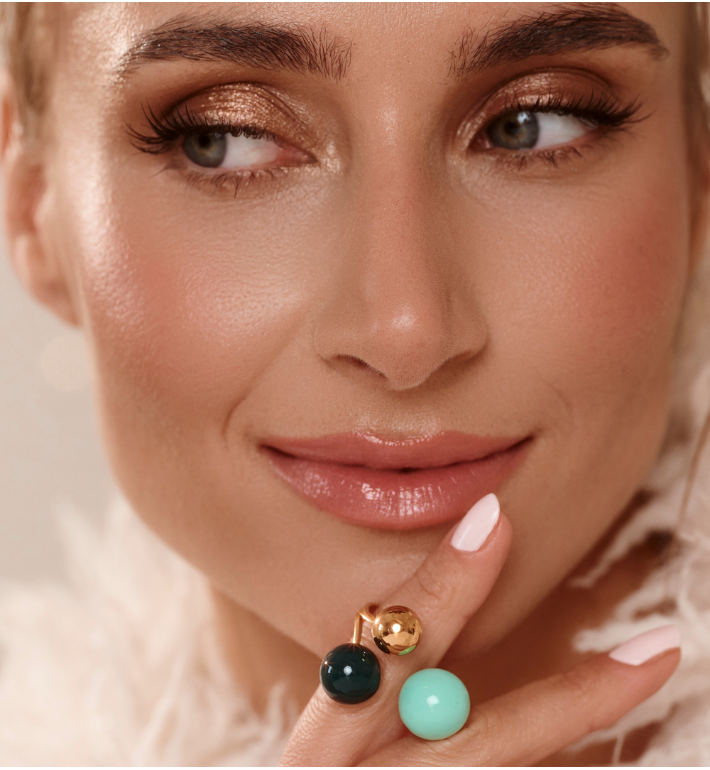 Steel and Shine Enamel Bottle Green and Turquoise Balls Ring 1126