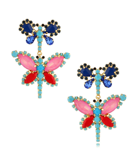 Pink and Blue Crystals Earrings Butterfly