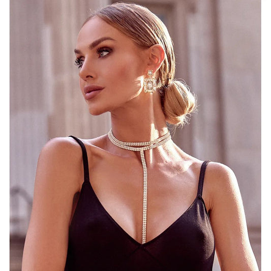 Glamour Double Crystals Lariat Necklace Shine