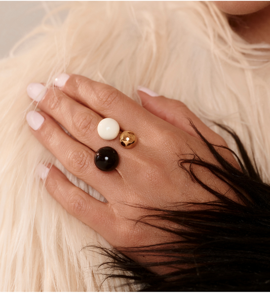 Steel and Shine Enamel Black and White Balls Ring 1109