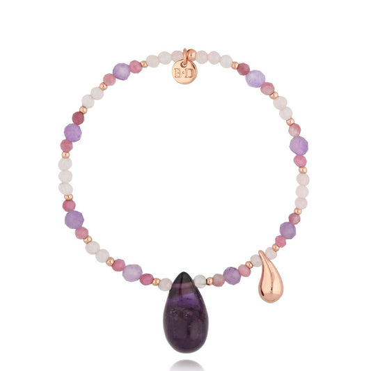 Ametyst Bracelet with Rose Gold and Amethyst Tear Drops Natures