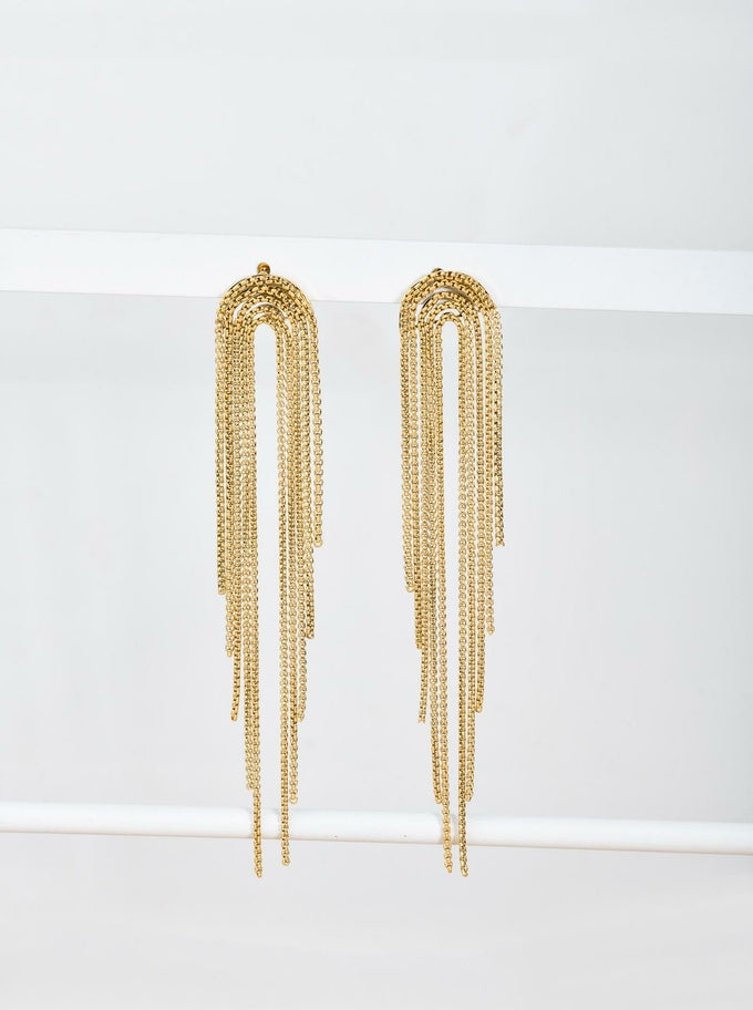 Elegant 14k Gold Plated Fringe Chain Earrings