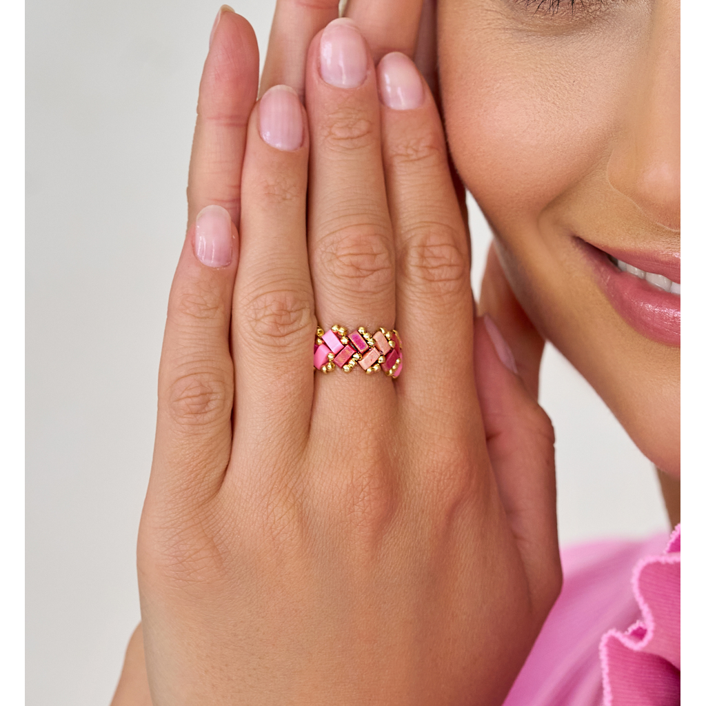 Fuchsia and Peach Miyuki Beads Ring Bliss