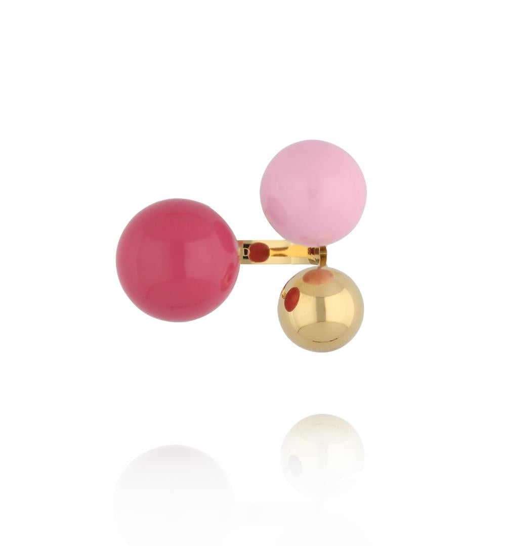 Steel and Shine Enamel Buble & Raspberry Pink with Gold Balls Ring 1120
