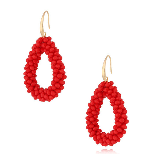 Sparkling Flame Red Faceted Glass Teardrop Crystal Earrings