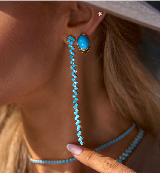 Turquoise Blue Tenis Crystals Long Earrings
