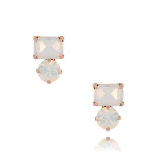 Milk White and Rose Gold Crystal Stud Earrings