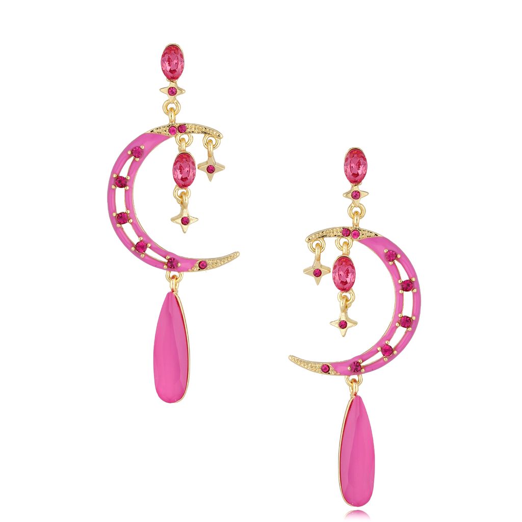 Fuchasia Crystal Moon with Stars Earrings