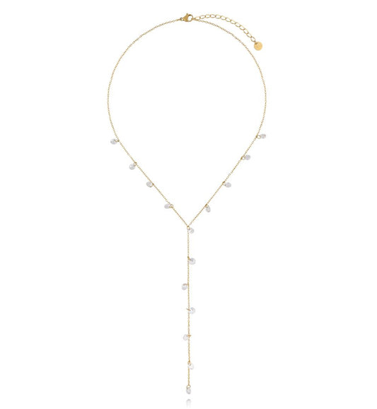 Gold Plated Lariat Necklace with Shining Crystals 0603