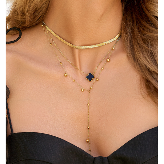 Gold Plated Black Enamel Clover Necklace