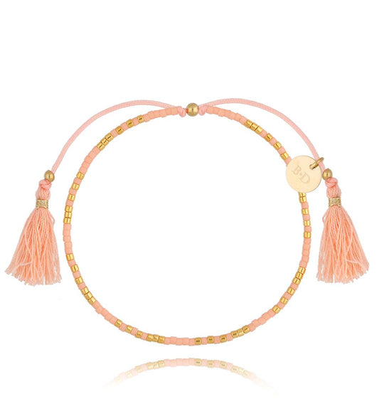 Peach and Gold Rope Bracelet with Fringes
