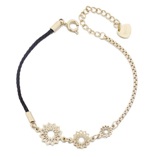 14k Gold Plated Flowers and Black String Bracelet (CL)