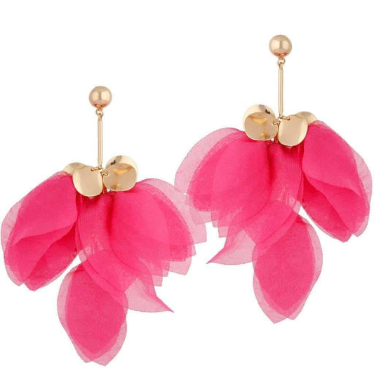 Raspberry Pink Silk Flower Earrings