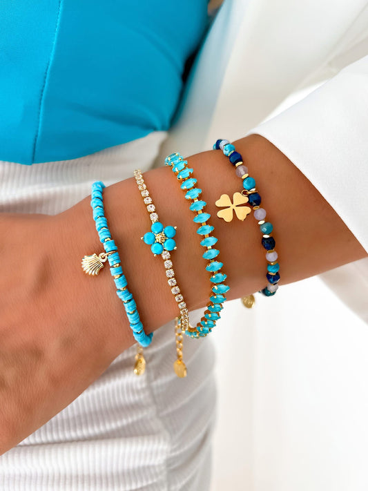 Sky Blue Flower Bracelet with Crystals