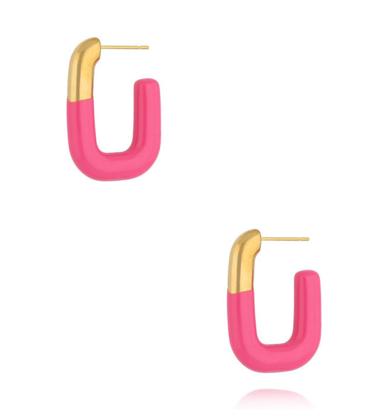 Gold Plated Oval Earrings with Pink Enamel 0506