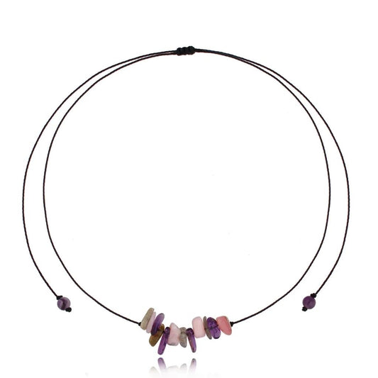 Ametyst Rose Harmony Black Rope Necklace