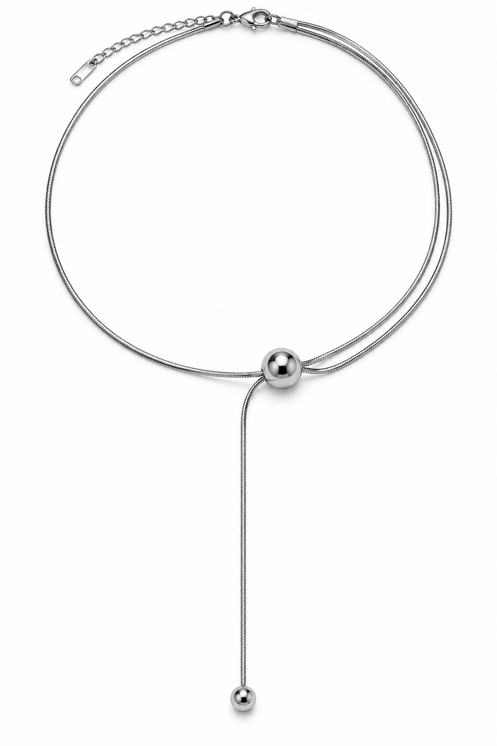 Caleste Silver Ball Lariat Necklace