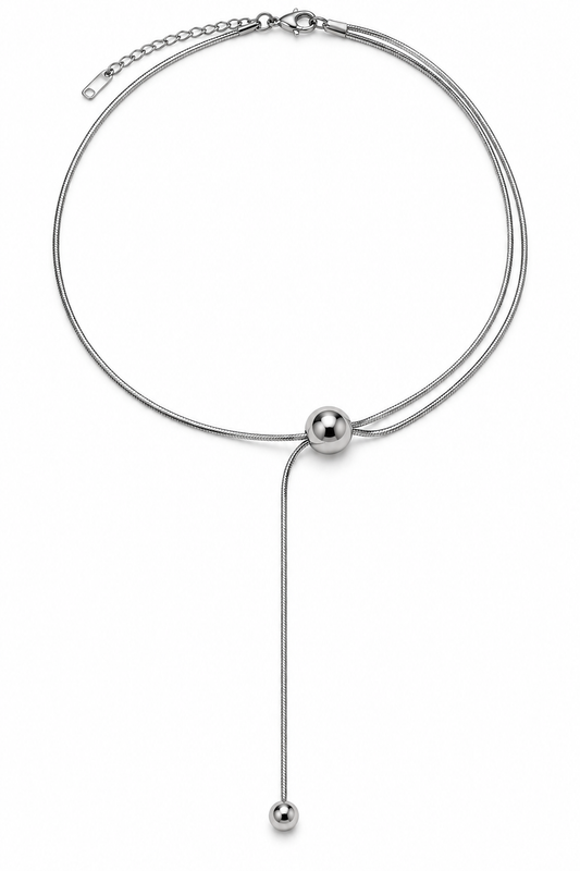 Caleste Silver Ball Lariat Necklace