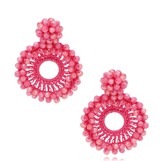 Sparkling Raspberry Pink Faceted Glass Crystal Earrings