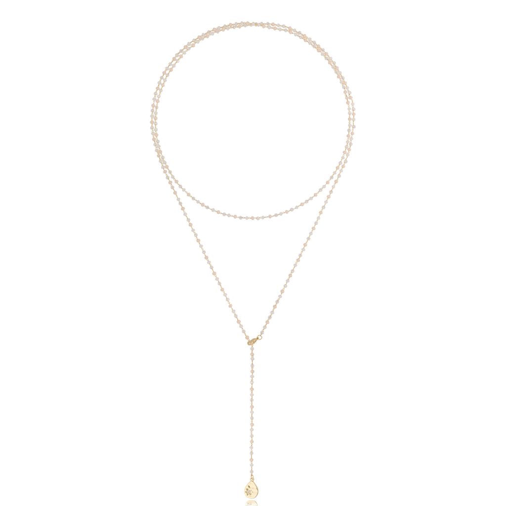 Long Double Layer Necklace Cristalli in White and Transparent Crystals