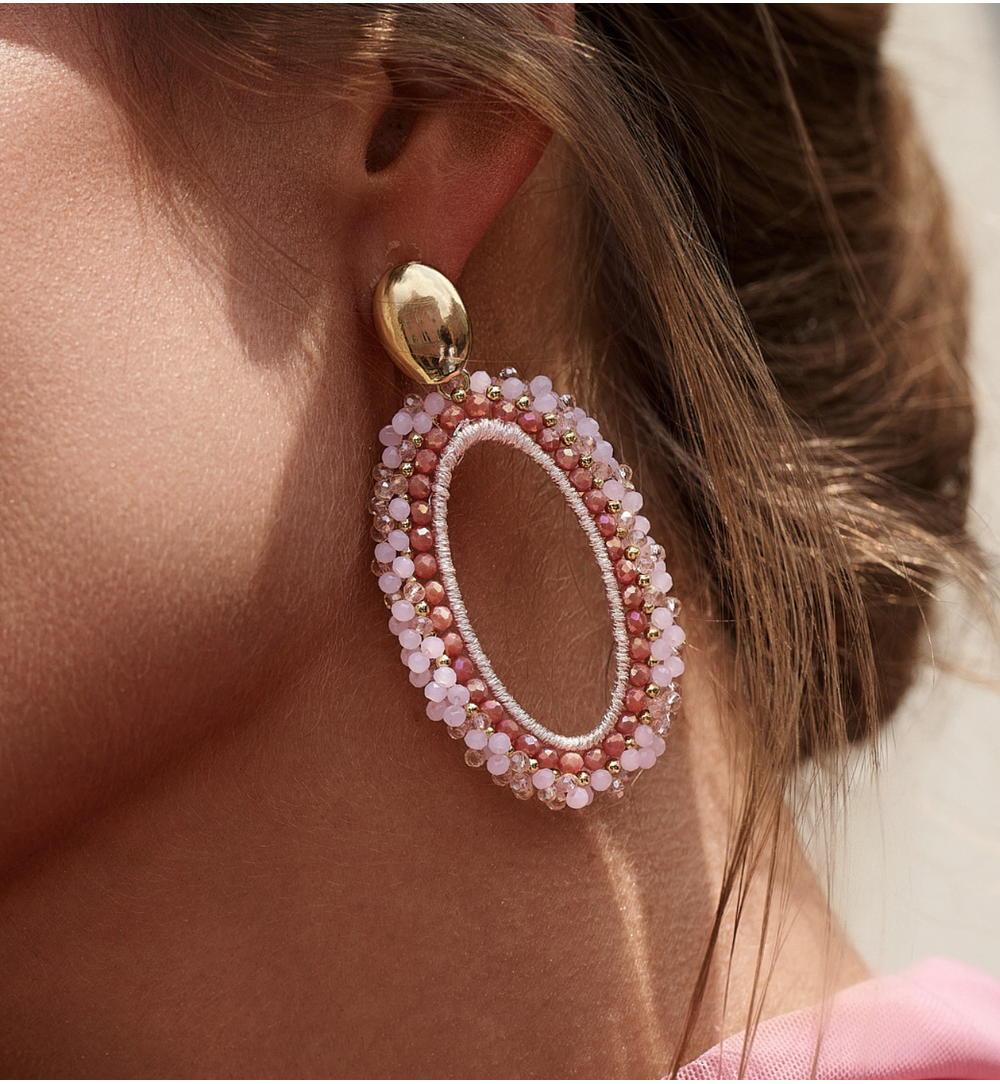 Baby Pink Flower Crystal Earrings Weekend 0330
