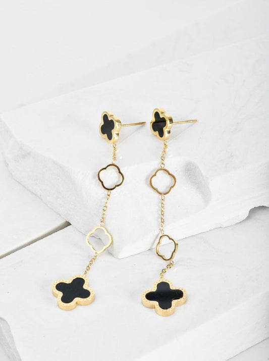 14k Gold Plated Long Clovers Earrings