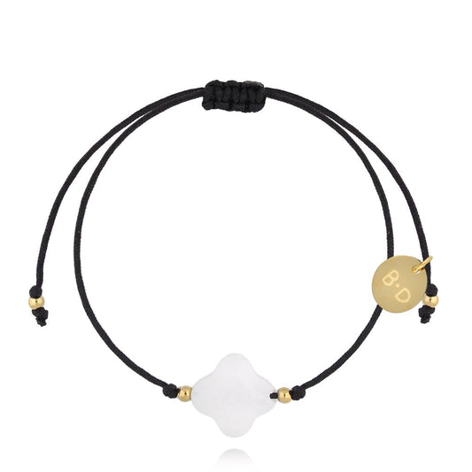 Black String Bracelet with White Clover