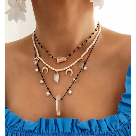 Himalayan Stone Necklace with Black Crystals (CL)