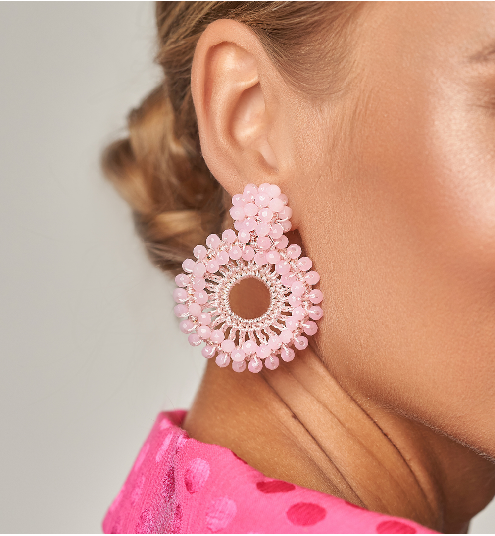 Luminous Baby Pink Glass Crystal Earrings 0005