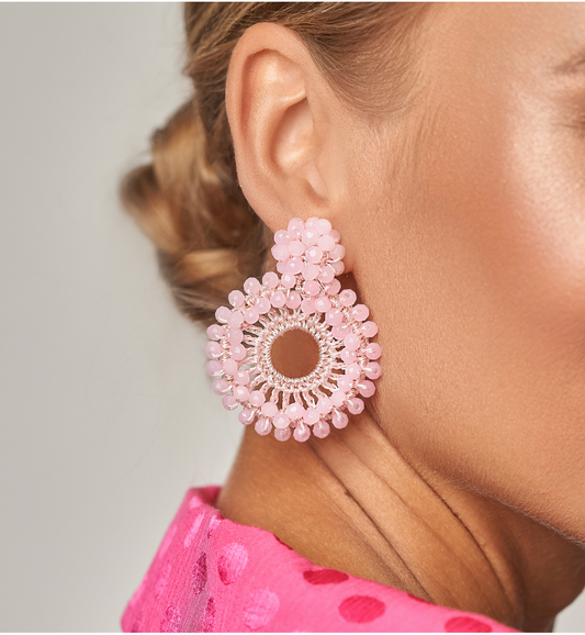 Luminous Baby Pink Glass Crystal Earrings 0005