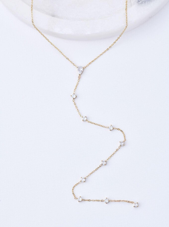 14K Gold plated Lariat Necklace with Crystals Paradise