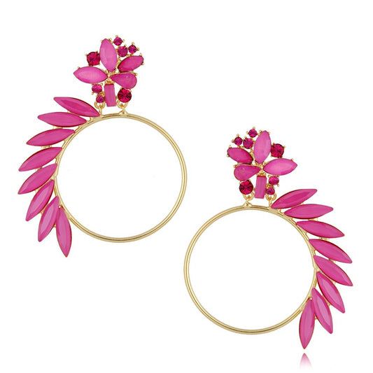 Round Mohawk Fuchsia Crystals Earrings