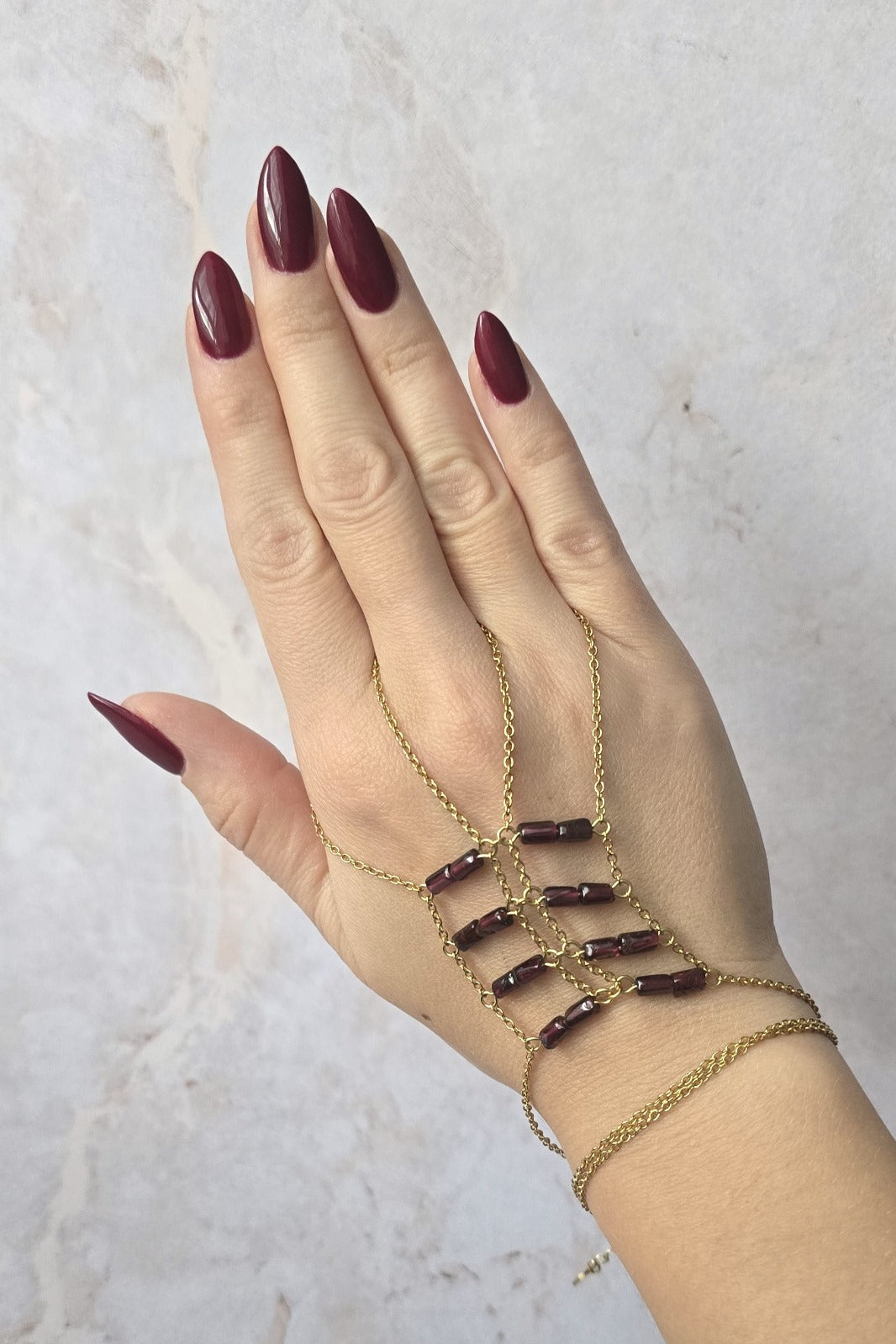 Glamour 2 in 1 Gold Plated Burgundy Ring Bracelet/Necklace Temptation