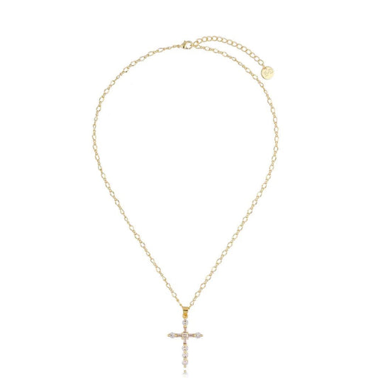 Gold Necklace with Transparent Crystals Cross