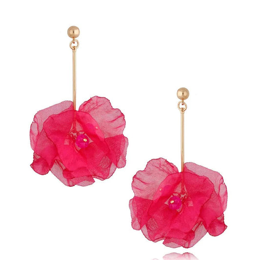 Pink Short Bloosom Earrings with Pink Crystals