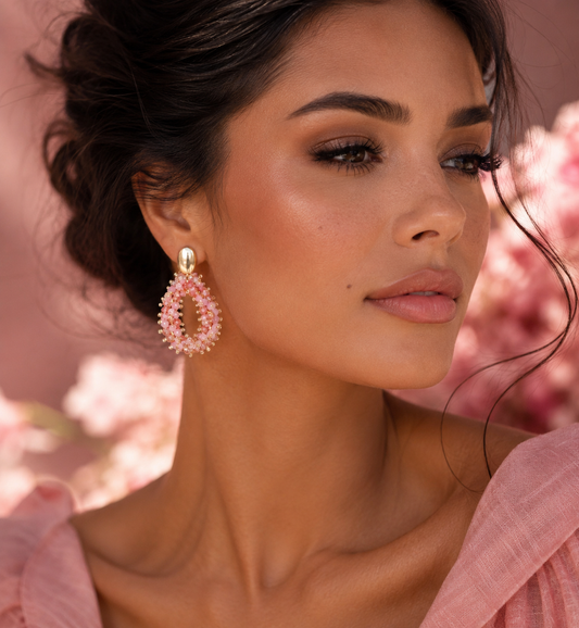 Luminous Light Pink and Peach Crystal Earrings 0266