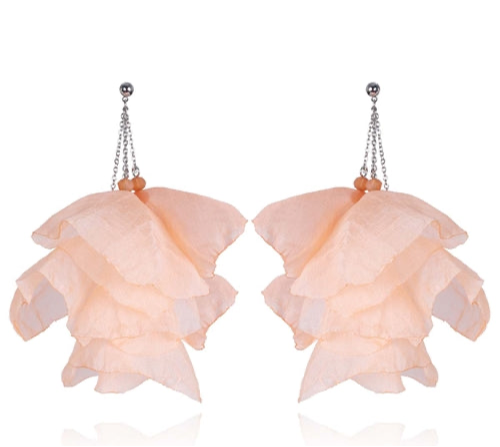 Peach Silk Earrings with Silver Finishing