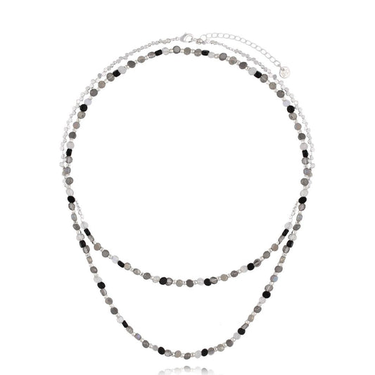 Long Gray & Silver Crystals Necklace Simplicity