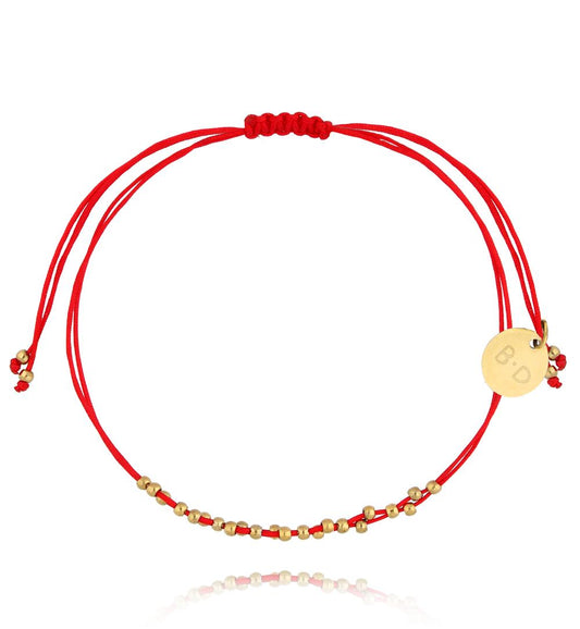 Get Lucky Red Double String Bracelet with Gold Plated Beads
