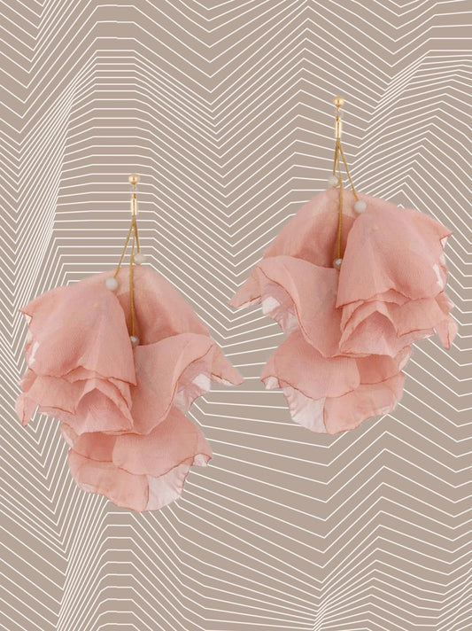 Multi Layer Silk Flower Earrings in Dusty Pink