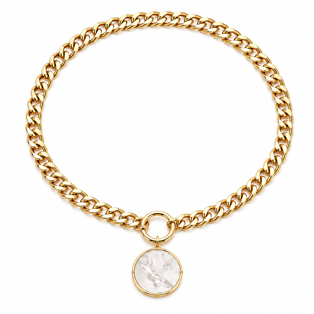 Statements Chain Necklace with Round Pearl Pendant