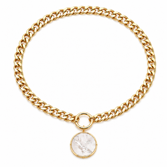 Statements Chain Necklace with Round Pearl Pendant