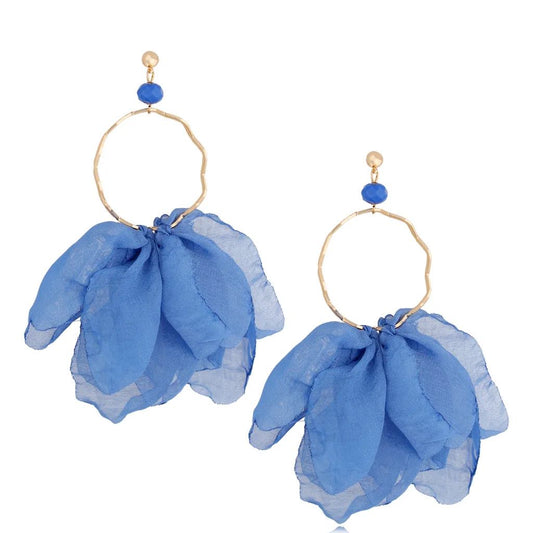Silk Flower Blue Ring Earrings