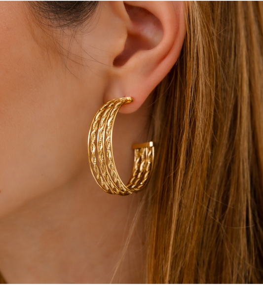 Gold Plated Multi Row Corrugated Hoops 2192