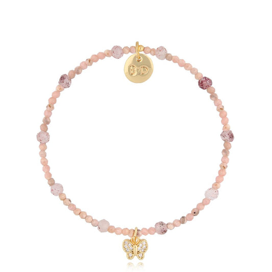 Rhodochrosite Faceted Stones Bracelet with Papilio Butterfly Pendant