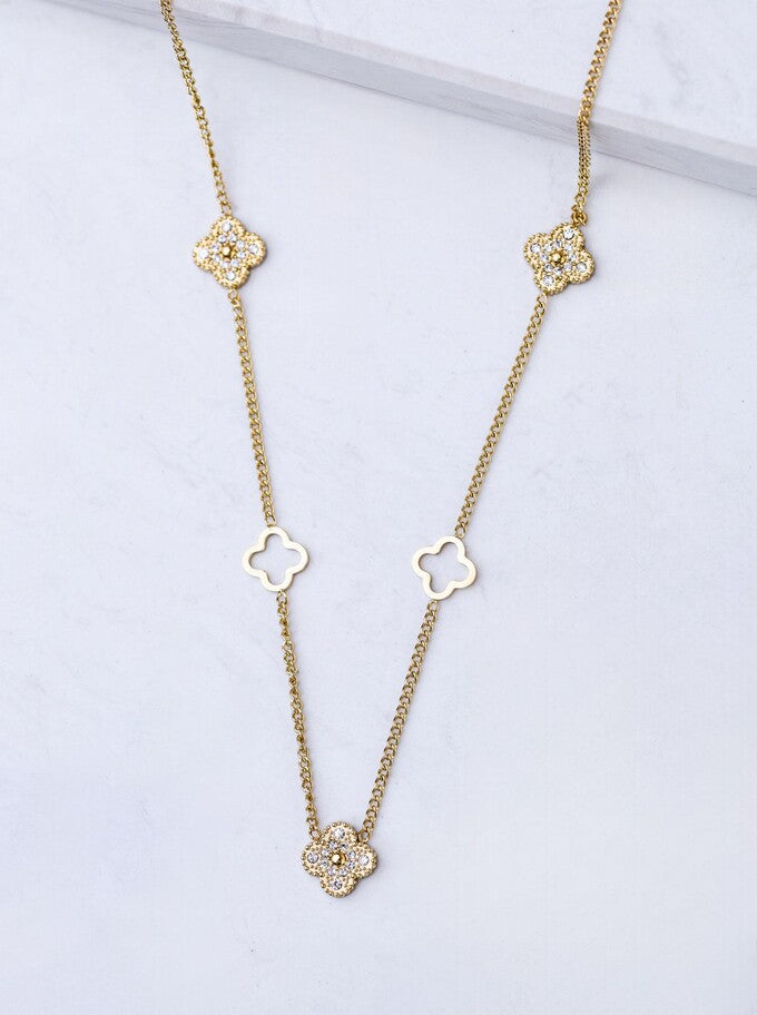 Glamorous 14k Gold Plated Zirconium Clover Necklace Eveline