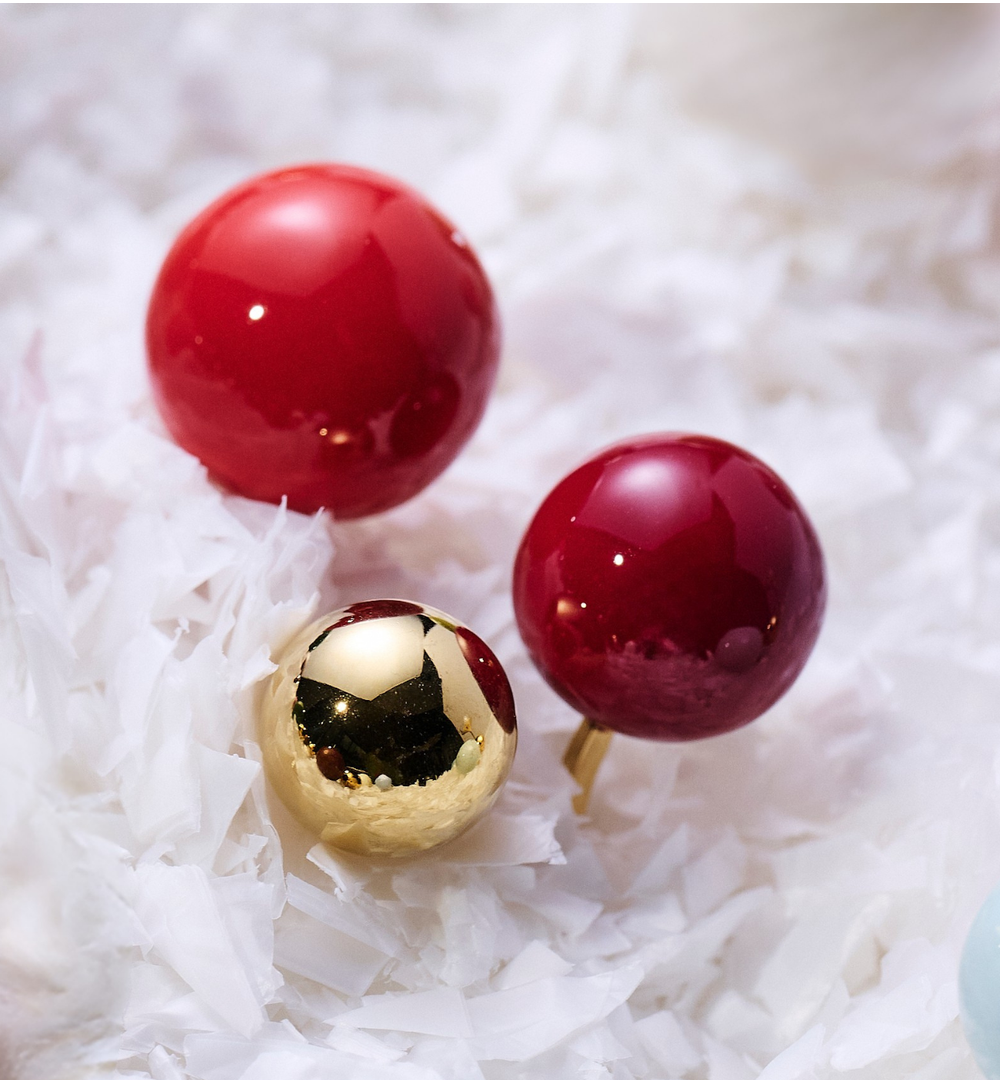 Steel and Shine Enamel Burgundy and Cider Orange Balls Ring 1088