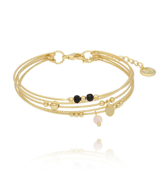 Glam Rock Multi Layer Bracelet with Black & White Beads 0280