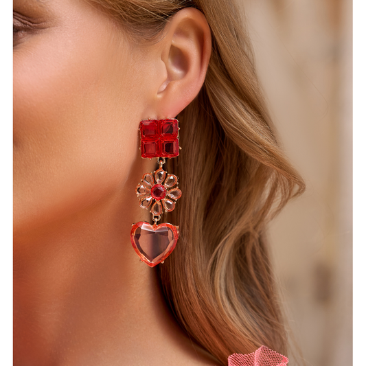 Rasberry Red Crystals Flower Earrings Serenity