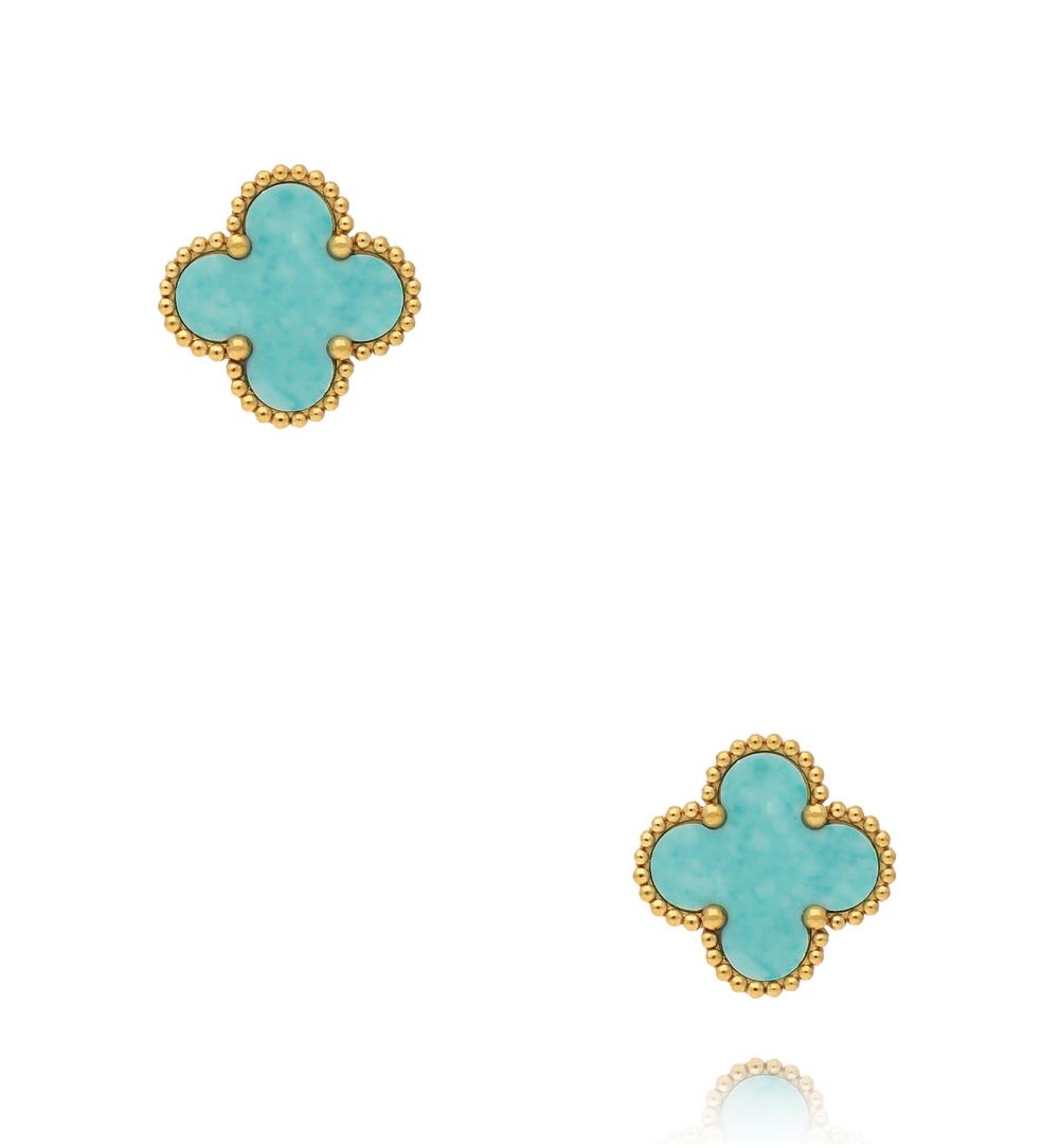 Gold Plated Tiffany Turquoise Clover Studs 0333